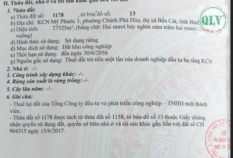 BÁN ĐẤT KCN MỸ PHƯỚC 3, BẾN CÁT, BÌNH DƯƠNG, 14 HA