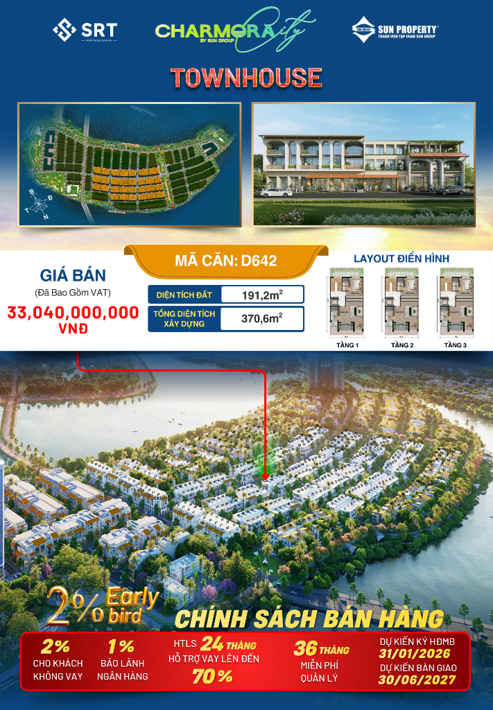 Bán shophouse Sun Charmora City, cho thuê kinh doanh, giá CDT không chênh