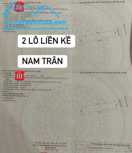 BÁN ĐẤT 2 LÔ LIỀN KỀ MT ĐƯỜNG NAM TRÂN-HOÀ MINH-LIÊN CHIỂU