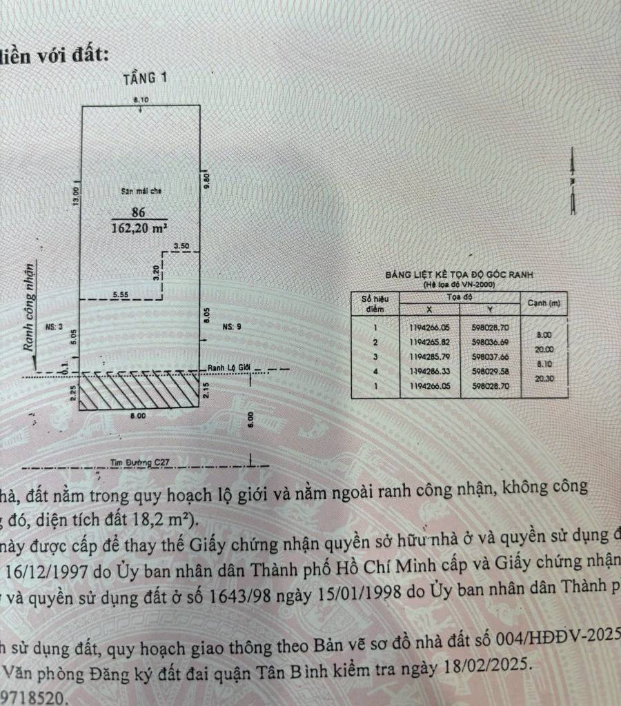BÁN ĐẤT MẶT TIỀN C27 KHU K300 TÂN BÌNH, 8x20M CÓ GPXD HẦM 6 TẦNG, GIÁ CHỈ 32 TỶ