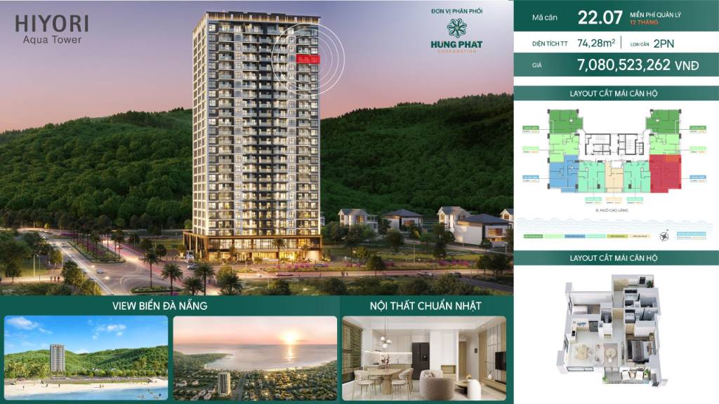Độc quyền căn hộ 2PN HIYORI Aqua Tower, view trực diện biển, giá gốc chủ đầu tư