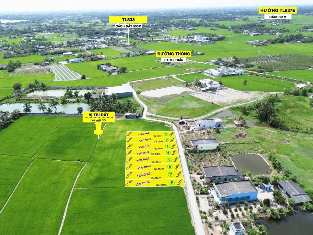 Bán đất Xã Vàm Cỏ, Tây Ninh, nền thổ 5x30, mặt tiền đường Phạm Công Thận