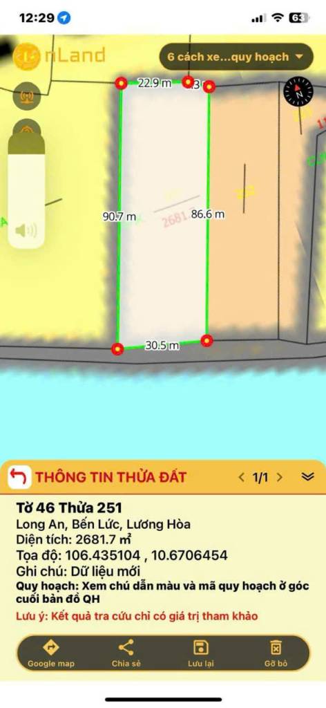 Bán đất vườn ấp 10 , Lương Hòa, Bến Lức mặt tiền sông Vàm Cỏ Đông dt 4554m2 giá 5,3 tỷ
