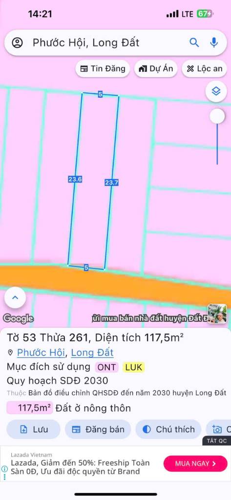 BÁN LÔ ĐẤT TĐC LỘC AN, CÁCH BIỂN 200M, GIÁ CHỈ 1,95 TỶ BÀ RỊA VŨNG TÀU, ĐƯỜNG 15M Ô TÔ,