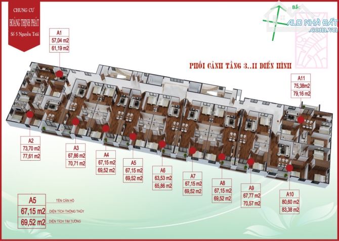 Chung cư Hoàng Thịnh Phát, đường Nguyễn Trãi thành phố Vinh chỉ 1,9x tỷ