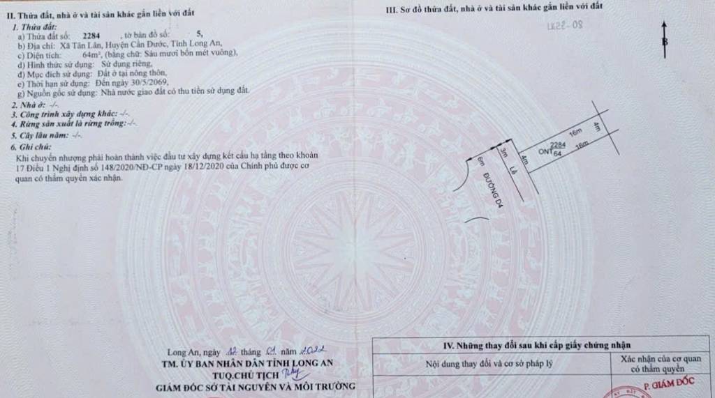 Bán nền đất KDC Tân Lân Residence, Cần Đước, đối diện Công Viên, 64m2 đường nhựa 6m