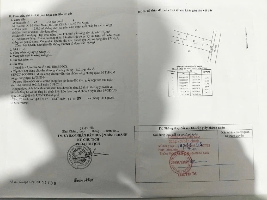 Bán lô đất Lê Minh Xuân Bình Chánh, DT 251m2 có thổ cư 174m2, giá 4,2 tỷ