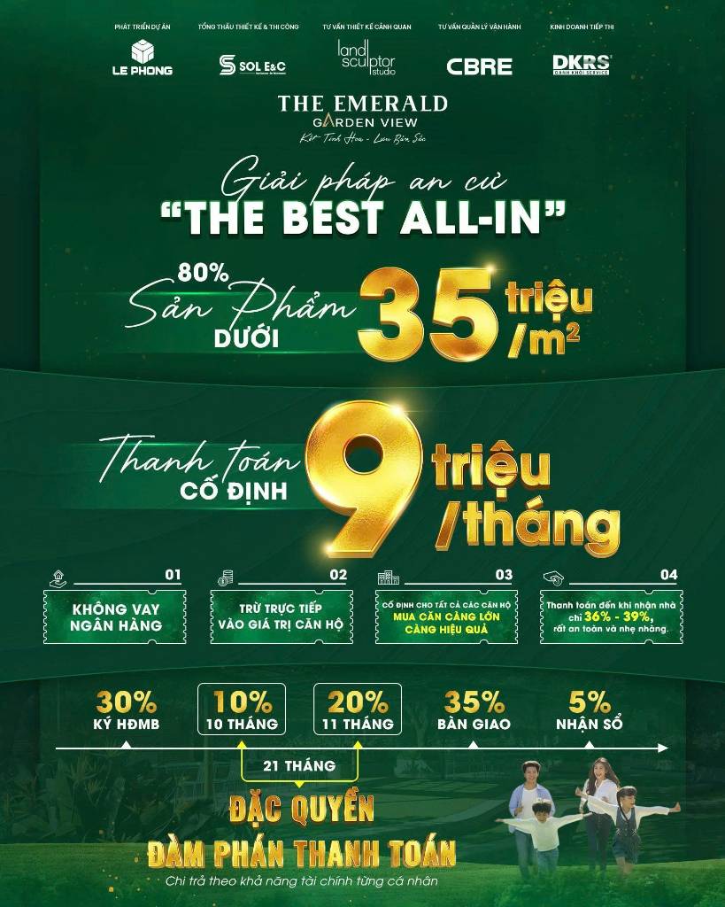 Bán căn hộ The Emerald giá mềm nhất Bình Dương, liền kề QL13, thiết kế hiện đại, giá chỉ 35tr/m2