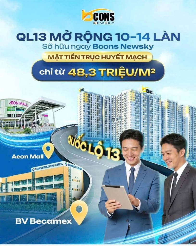 Bán căn hộ Bcons New Sky, Thuận An, căn 2PN 47m2, giá 2,6 tỷ