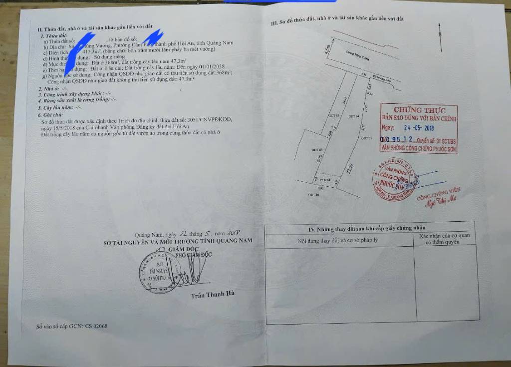 BÁN ĐẤT MẶT TIỀN HÙNG VƯƠNG, GẦN PHỐ CỔ HỘI AN 500M, DT 415M2 PHÙ HỢP KHÁCH SẠN, HOMESTAY