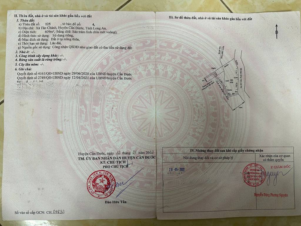 Đất thổ cư Xã Tân Chánh Long An, DT 609m2 mt View Sông Vàm Cỏ giá rẻ đầu tư