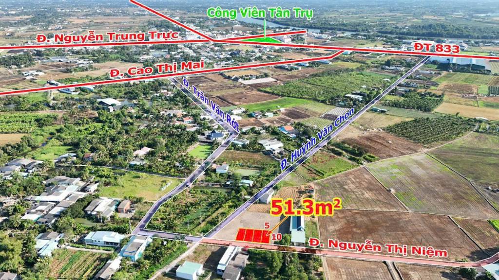 Bán nền thổ cư Tân Trụ Tây Ninh, 5x10m mặt tiền bê tông 5m, gần chợ, trường học, UBNN xã