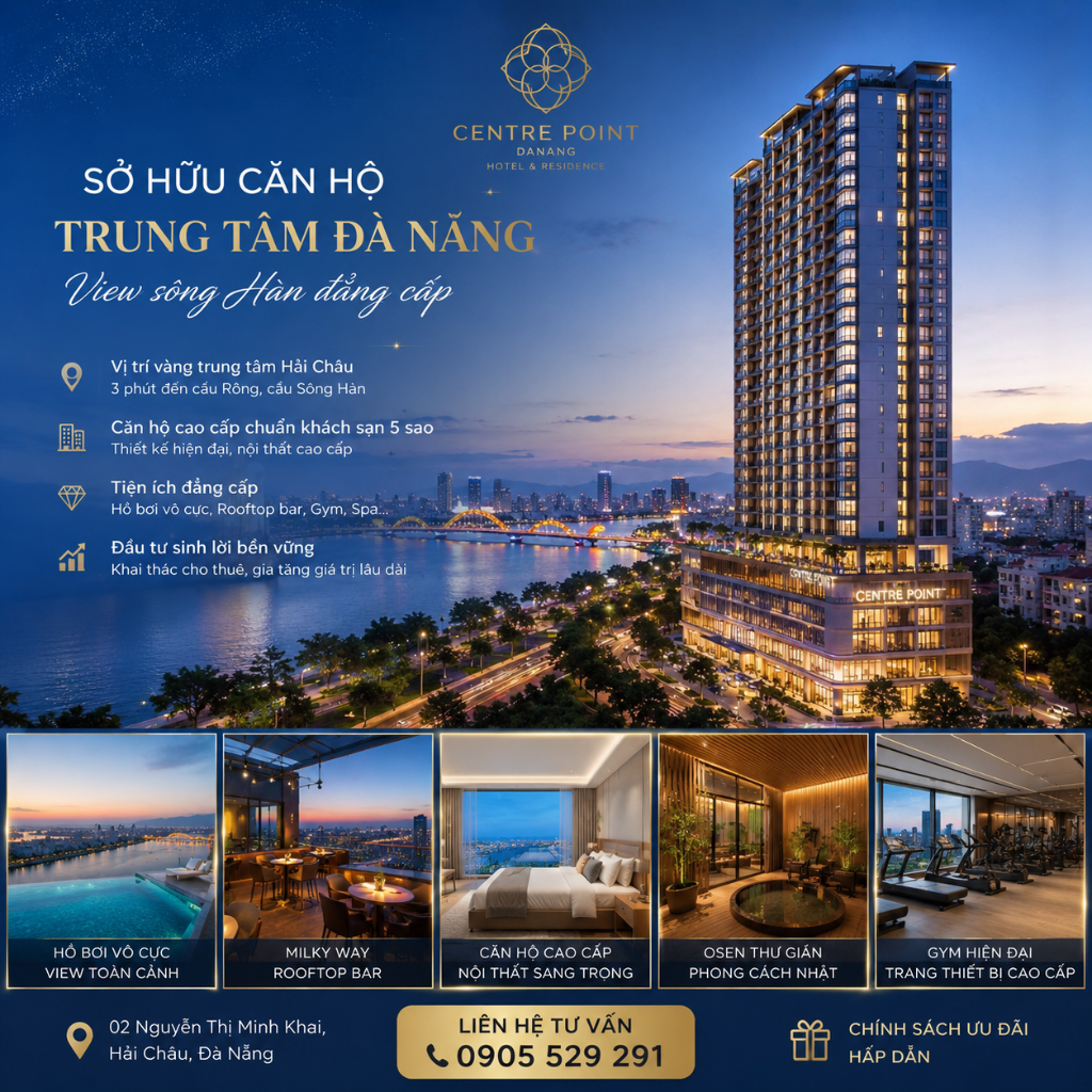 Bán căn hộ Centre Point Đà Nẵng, vị trí vàng trung tâm Hải Châu, gần cầu Rồng, cầu Sông Hàn