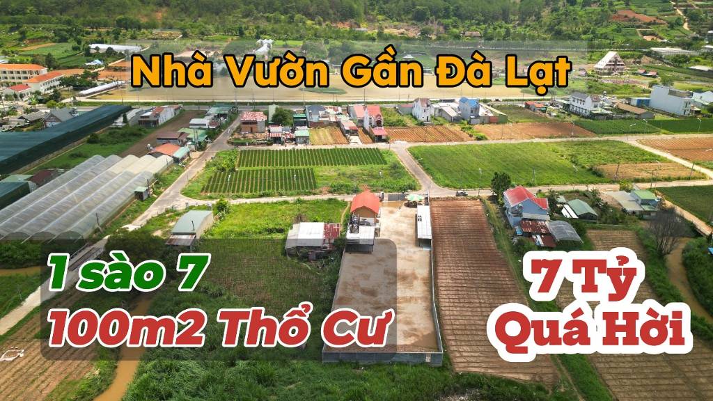 Bán đất Đức Trọng Lâm Đồng, 1 sào 7 có 100m² thổ cư, gần Đà Lạt, view núi Voi