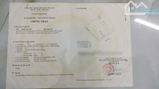 Cần tiền bán nhanh Căn nhà Nguyễn Thị Sáu Hóc Môn 82m2 Sổ Hồng Riêng 760triệu Bao Phí