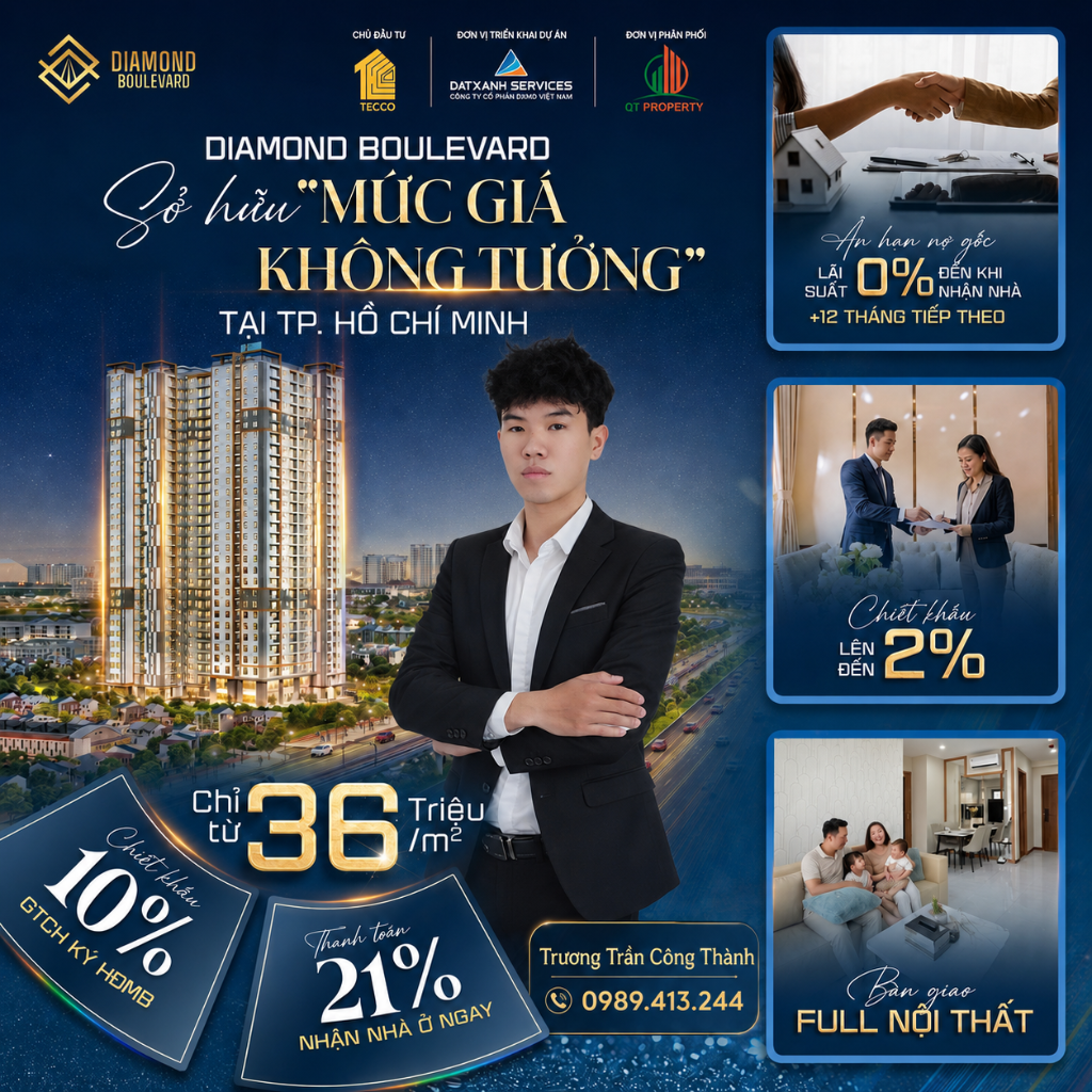 Căn hộ Diamond Boulevard, DT 54m2 ở ngay mặt tiền ql13, giá chỉ từ 2,5 tỷ