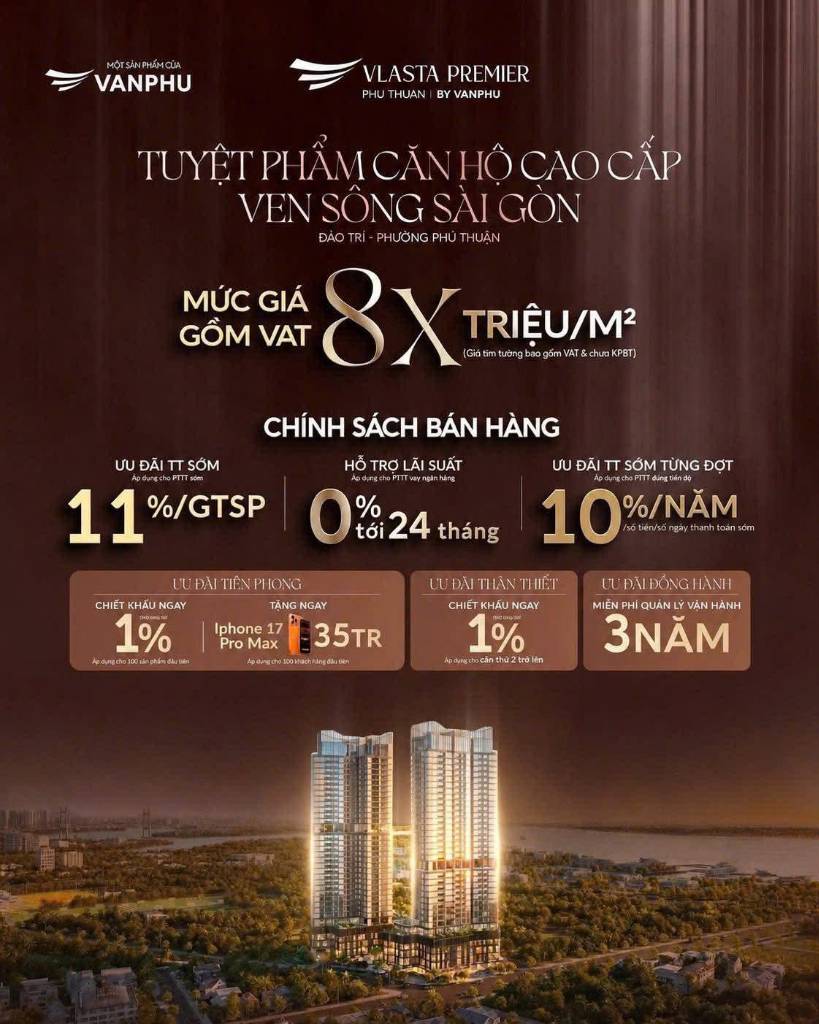 BÁN CĂN HỘ VLASTA PREMIER PHÚ THUẬN, CĂN HỘ CAO CẤP, VỊ TRÍ CHIẾN LƯỢC, Ở HOẶC ĐẦU TƯ ĐỀU TỐT