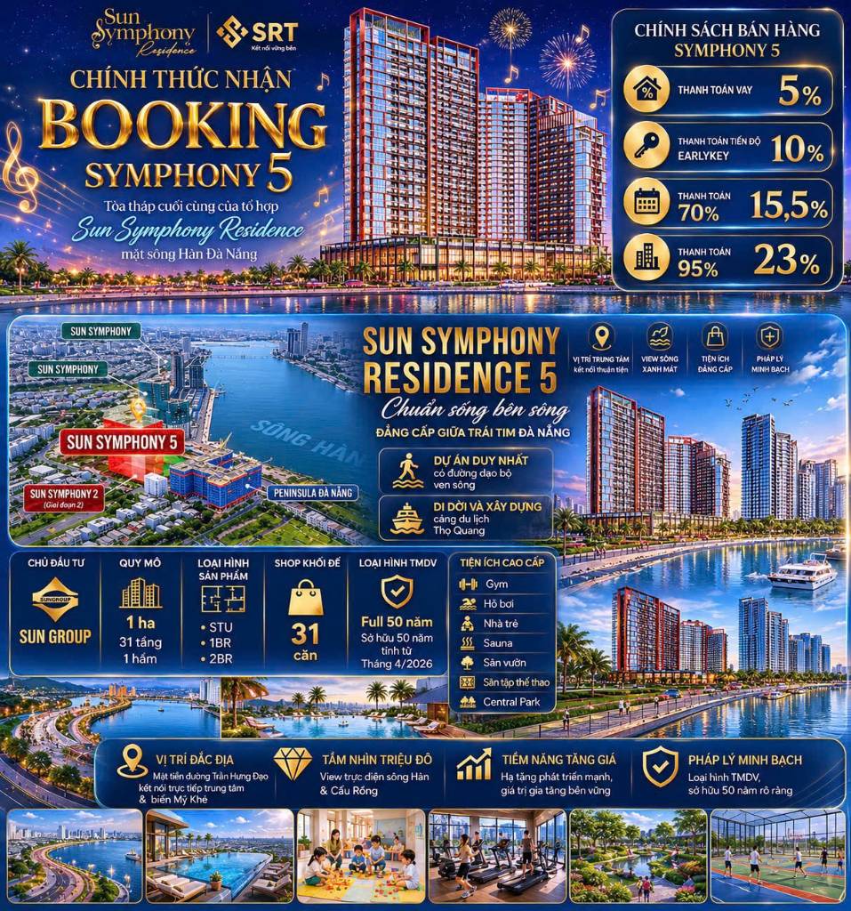 BÁN CĂN HỘ SUN SYMPHONY RESIDENCE, TRỰC DIỆN SÔNG HÀN, 50 NĂM VẬN HÀNH CHO THUÊ NGẮN HẠN