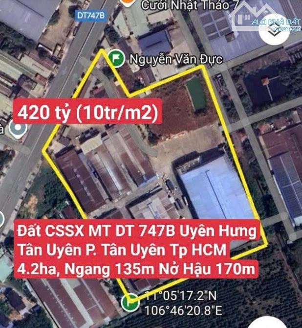 Đất Cơ Sở Sản Xuất Kho Nhà Xưởng MT DT 747B P. Uyên Hưng Tp Tân Uyên (P. Tân Uyên Tp HCM)