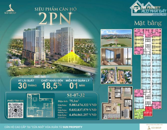 Sun Spana 2PN – View Sông Trực Diện, Ngắm Cầu Hòa Xuân Mỗi Ngày