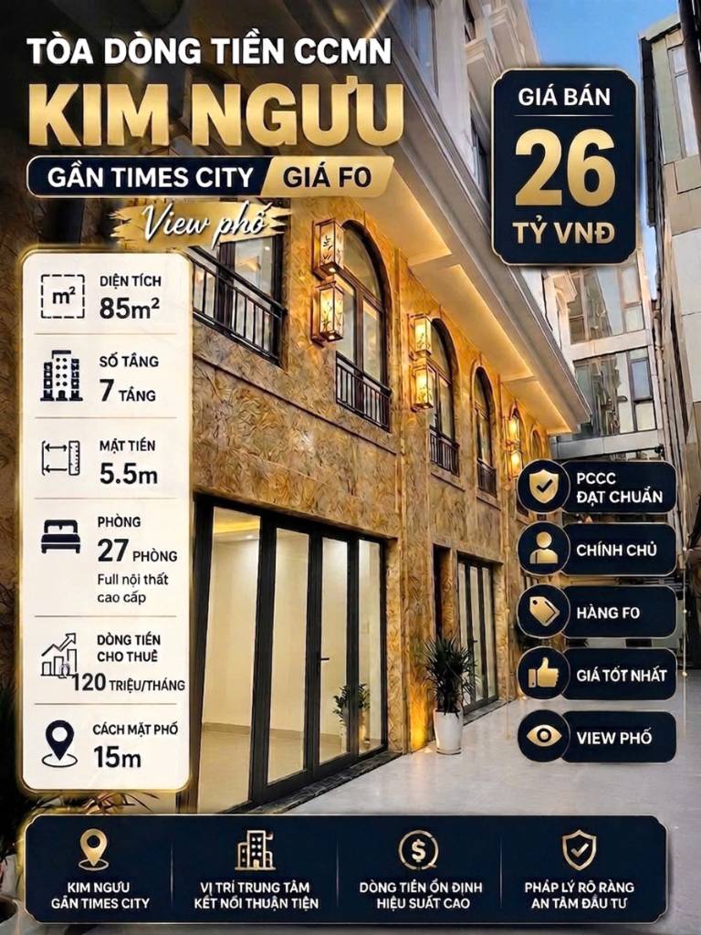 BÁN TÒA NHÀ CHDV ĐƯỜNG MAI ĐỘNG, HOÀNG MAI, DT 85M2, 7 TẦNG, THANG MÁY, 27 PHÒNG