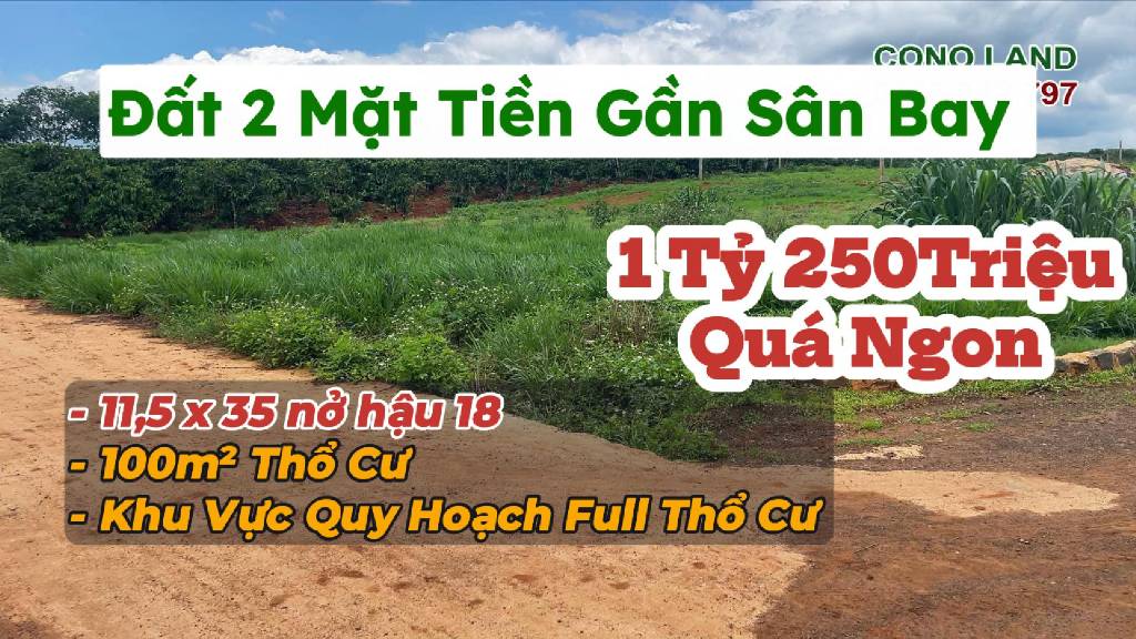 BÁN ĐẤT 2 MẶT TIỀN TÂN HỘI ĐỨC TRỌNG, 11,5 X 35M NỞ HẬU 18M, GIÁ CHỈ 1 TỶ 250