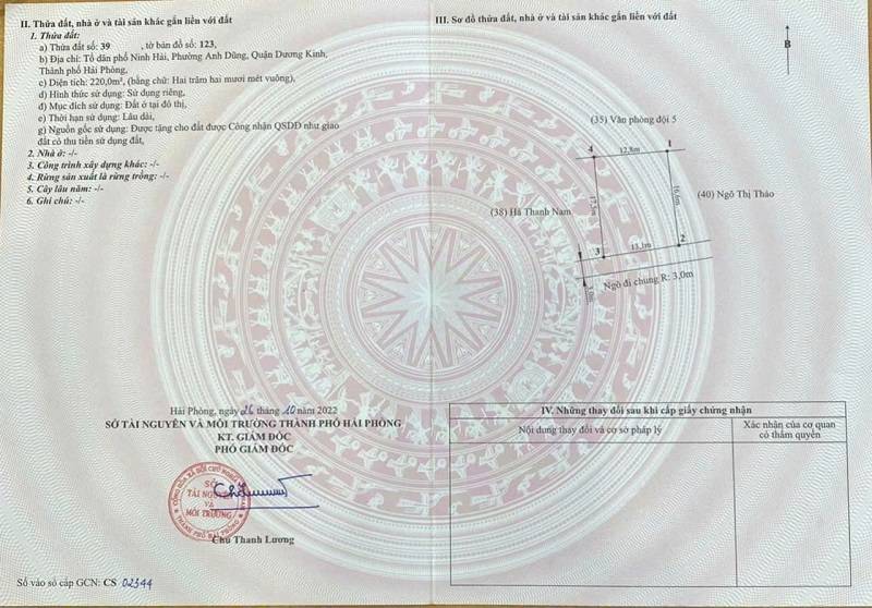 BÁN GẤP LÔ ĐẤT NGÕ 604 PHẠM VĂN ĐỒNG, HẢI PHÒNG, DT 220M2, MẶT TIỀN 13M