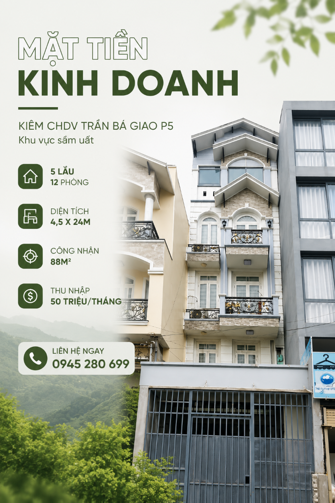BÁN NHÀ MẶT TIỀN TRẦN BÁ GIAO GÒ VẤP, 4,5X24M CN 88M2 5 LẦU 12PN, DÒNG TIỀN 50TR/THÁNG, KHU SẦM UẤT