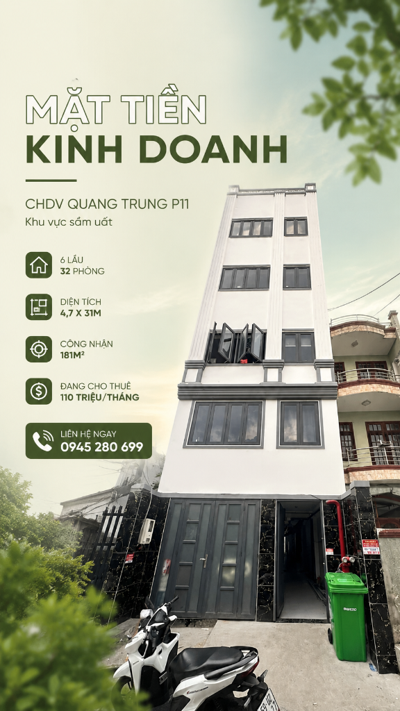 Bán tòa CHDV HXH 579 Quang Trung Gò Vấp, 4,7x31m CN 181m2, cho thuê 110tr/tháng, giá 18 tỷ TL