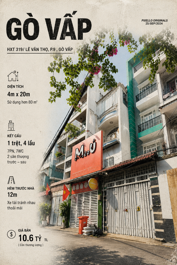 Bán nhà HXT 319 Lê Văn Thọ Gò Vấp, 4x20m CN 80m2 5 tầng 7PN, doanh thu 33tr sau cải tạo