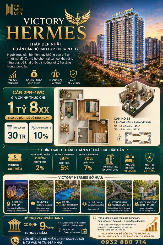 BÁN CĂN HỘ THE WIN CITY, TÒA VICTORY HERMES, THÁP ĐẸP NHẤT DỰ ÁN