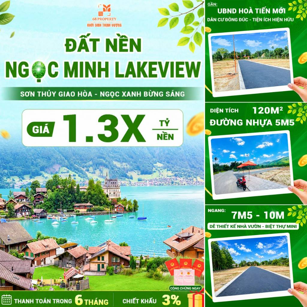 BÁN ĐẤT NỀN HOÀ TIẾN ĐÀ NẴNG, NGAY NGỌC MINH LAKEVIEW, GIÁ TỪ 1,33 TỶ
