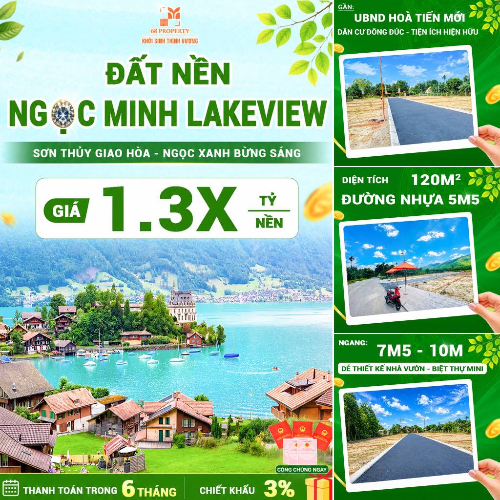 BÁN ĐẤT NỀN NGỌC MINH LAKEVIEW, SƠN THUỶ GIAO HOÀ, NGỌC XANH BỪNG SÁNG
