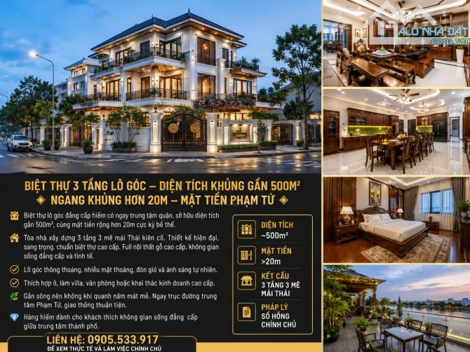 🔥 BIỆT THỰ 3 TẦNG LÔ GÓC – DIỆN TÍCH KHỦNG GẦN 500M² – NGANG KHỦNG HƠN 20M – MẶT TIỀN PHẠ