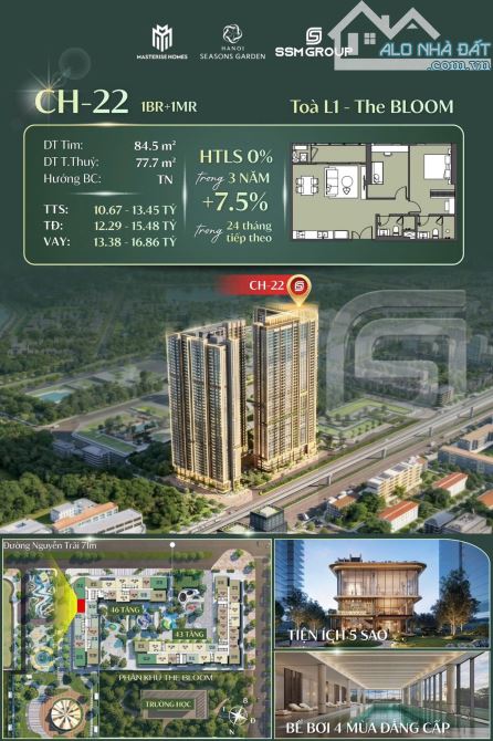 Sở hữu căn 78m2- 2PN- Masterise Cao Xà Lá- HN- Chỉ 3,2 tỷ- Hỗ trợ LS 0% đến khi nhận nhà