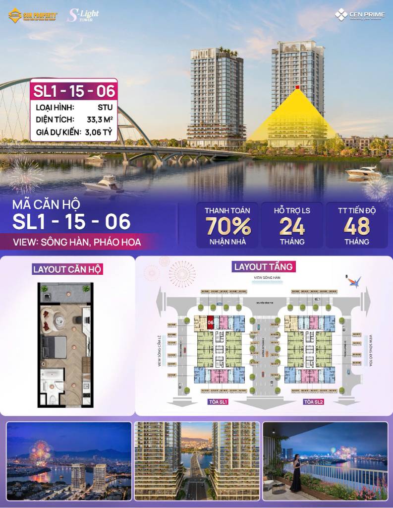 Bán căn hộ S light gần Euro Village 2 Cẩm Lệ, dt 33m2, view triệu đô trực diện sông Hàn