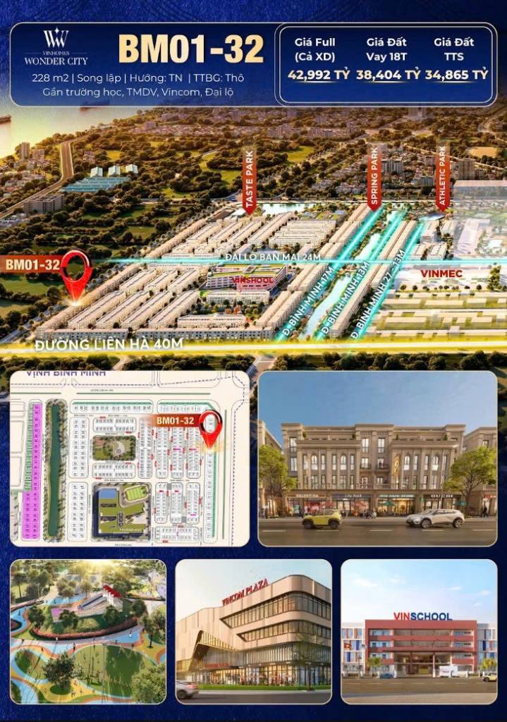 BÁN QUỸ CĂN BIỆT THỰ SONG LẬP VINHOMES WONDER CITY, XÂY GIÃN ĐẸP NHẤT