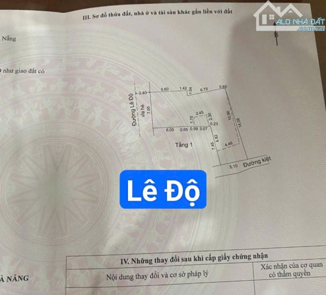 Nhà cấp 4 mặt tiền đường 10m5 Lê Độ. S= 138m2 ngang 7m Giá: 14.5 tỷ