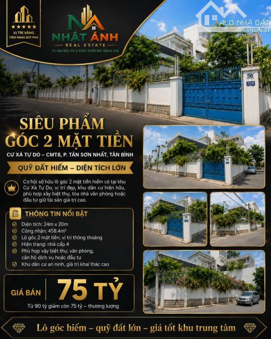 Căn góc duy nhất Mặt tiền Cư Xá Tự Do - Phường 7 - Tân Bình - 20mx24m - Giá 70 tỷ