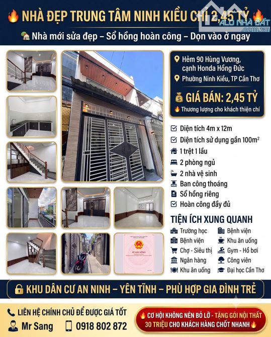 Nhà đẹp trung tâm Ninh Kiều chỉ 2,45 tỷ