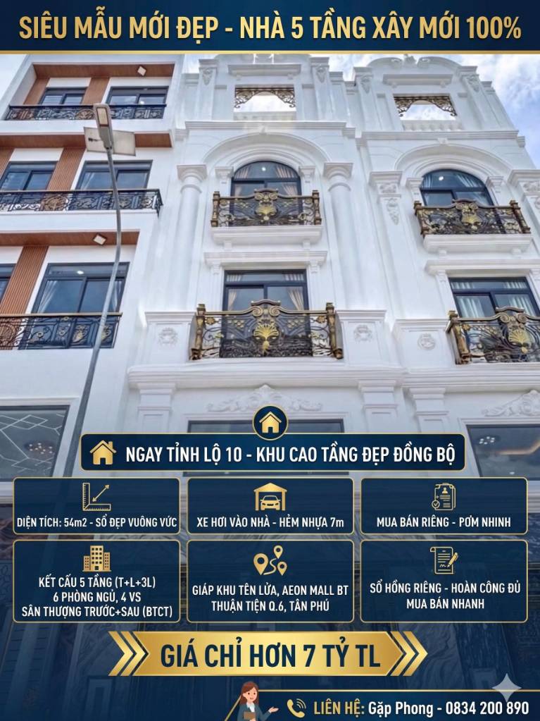 SIÊU MẪU, BÁN NHÀ MỚI 5 TẦNG TỈNH LỘ 10 BÌNH TÂN, XÂY MỚI 100% GIÁ 7 TỶ 2