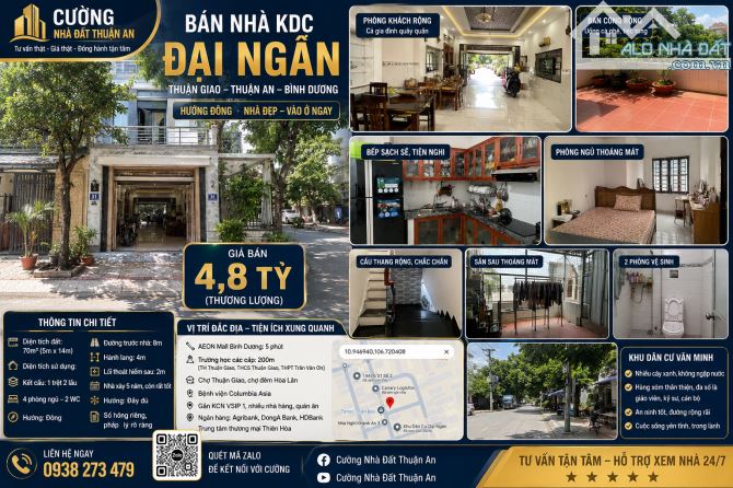 🏡 Bán NHÀ MẶT TIỀN KDC ĐẠI NGÂN – THUẬN AN – BÌNH DƯƠNG | 70M² | 4 PHÒNG NGỦ | GIÁ 4,8 TỶ