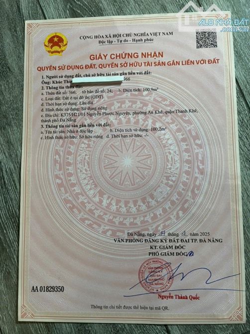 Bán nhà K375 Nguyễn Phước Nguyên Thanh Khê tp Đà Nẵng giá dưới 5 đồng
