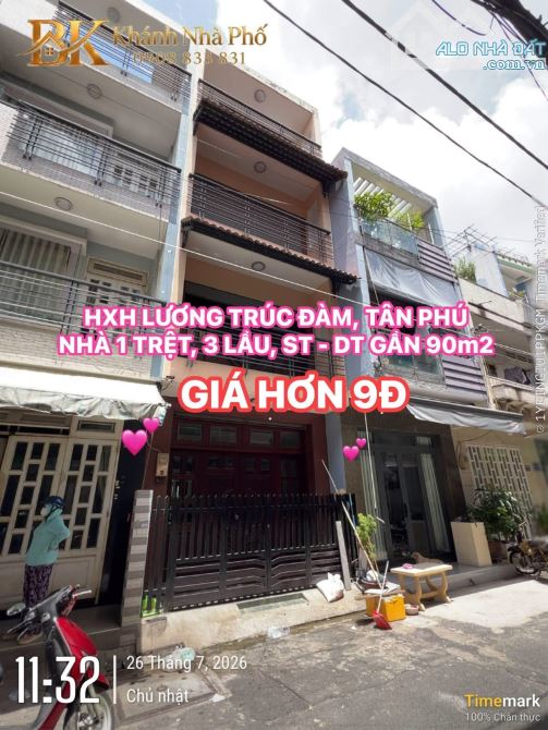 🏡 HXH LƯƠNG TRÚC ĐÀM, TÂN PHÚ - NHÀ 1 TRỆT 3 LẦU SÂN THƯỢNG - DT GẦN 80m2