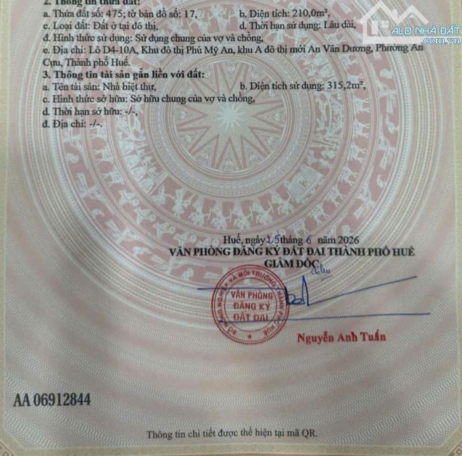 Biệt thự 3 tầng KĐT Phú Mỹ An, TP Huế; đường 26m; view công viên, view kênh