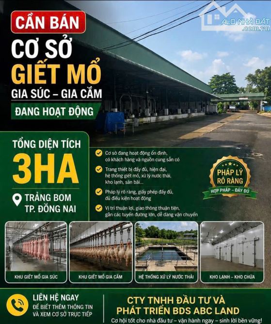 Bán Nhà xưởng có sẵn lò mổ gia cầm Trảng Bom gần Ngã 3 Sông Thao - TP .ĐỒNG NAI DT 28.000m