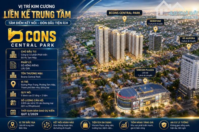 Bán căn hộ 2PN 53m2 tại Central Park Tam Hiệp (BCONS) siêu hot tại mặt tiền Phan Trung