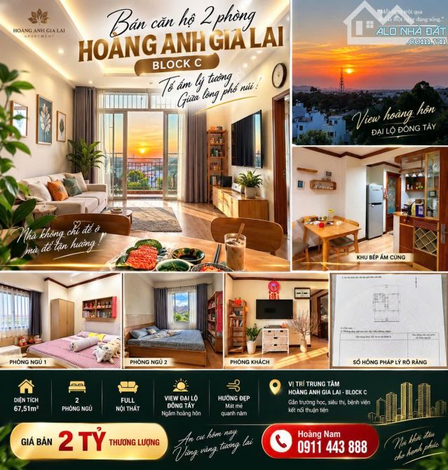 💥BÁN CĂN HỘ 2 PHÒNG HOÀNG ANH GIA LAI BLOCK- TẦNG 9