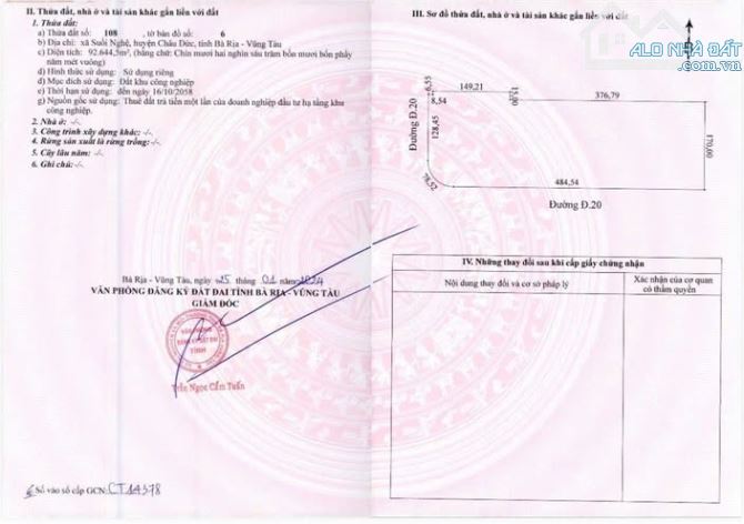 Bán đất khu công nghiêp châu đức .Huyện bà rịa .Vũng Tàu