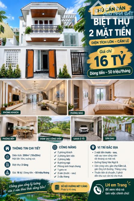 BIỆT THỰ 3 TẦNG VỪA Ở VỪA CÓ DÒNG TIỀN GẦN CHỢ CẦM LỆ ĐÀ NẴNG